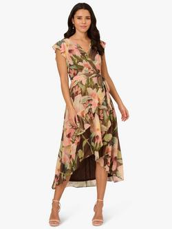 Adrianna Papell Floral Hi Low Dress, Brown/Multi, Brown/Multi