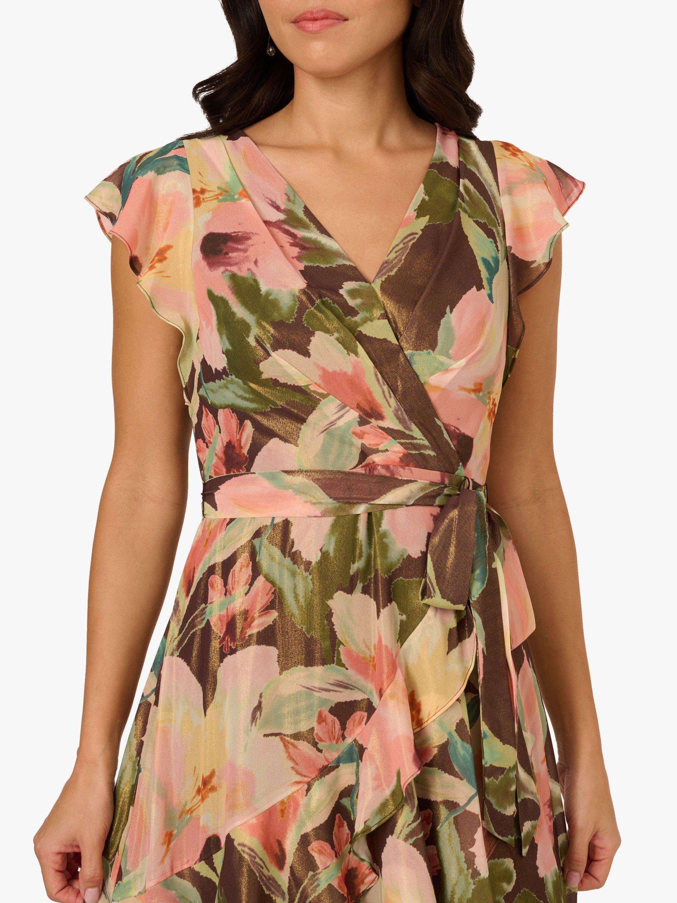 Product image 4 of 6, which shows Adrianna Papell Floral Hi Low Dress, Brown/Multi, 6