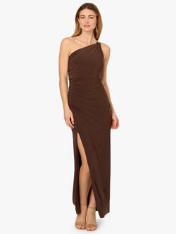 Adrianna Papell Asymmetric Neck Jersey Column Maxi Dress, Chocolate, Chocolate