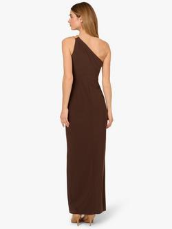 Adrianna Papell Asymmetric Neck Jersey Column Maxi Dress, Chocolate - view 2, Chocolate