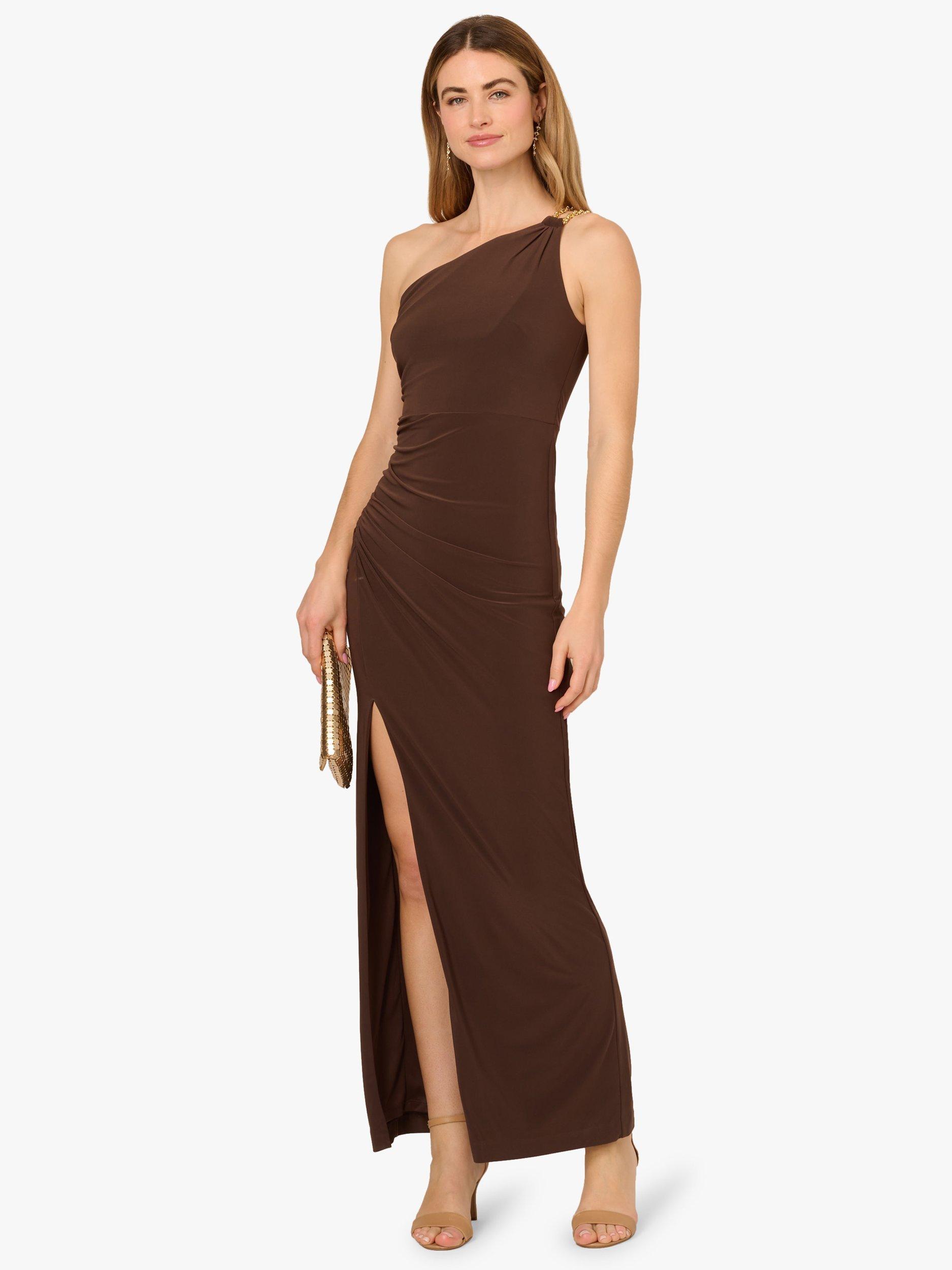 Product image 3 of 6, which shows Adrianna Papell Asymmetric Neck Jersey Column Maxi Dress, Chocolate, 6