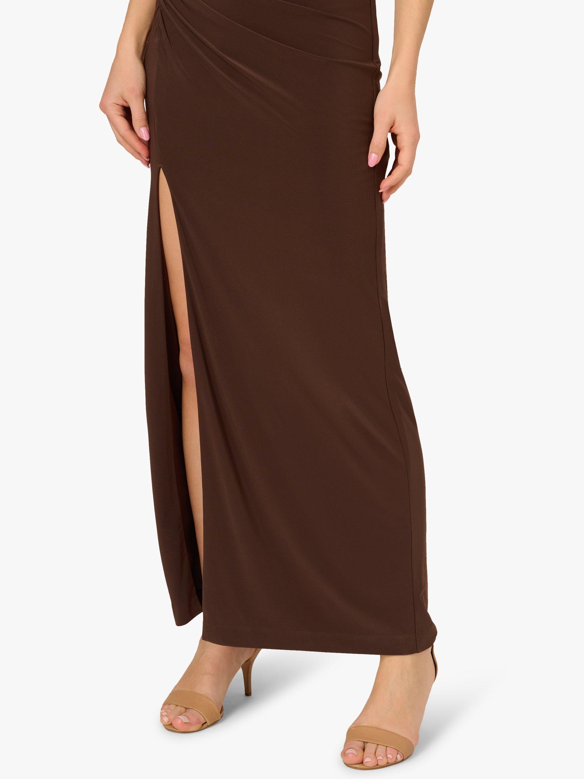 Product image 5 of 6, which shows Adrianna Papell Asymmetric Neck Jersey Column Maxi Dress, Chocolate, 6