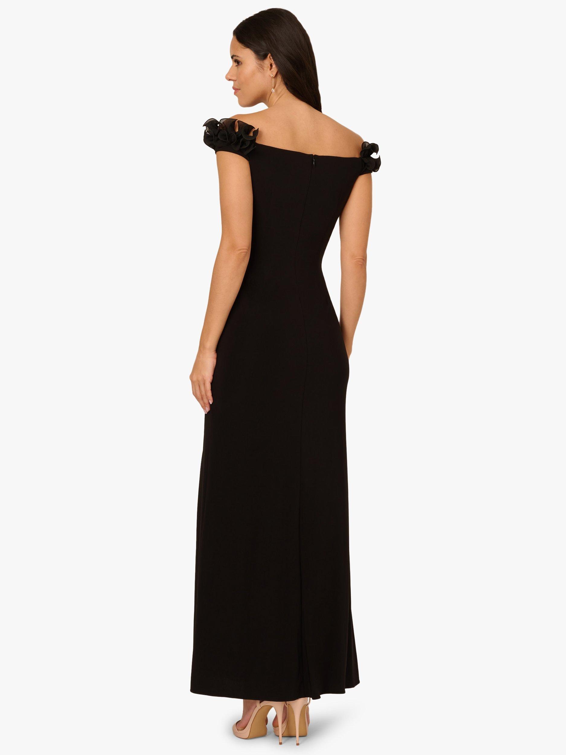 Product image 2 of 6, which shows Adrianna Papell Bardot Neck Ruffle Trim Jersey Maxi Gown, Black, 6