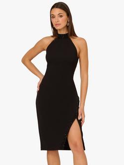 Adrianna By Adrianna Papell Halterneck Crepe Knit Midi  Dress, Black