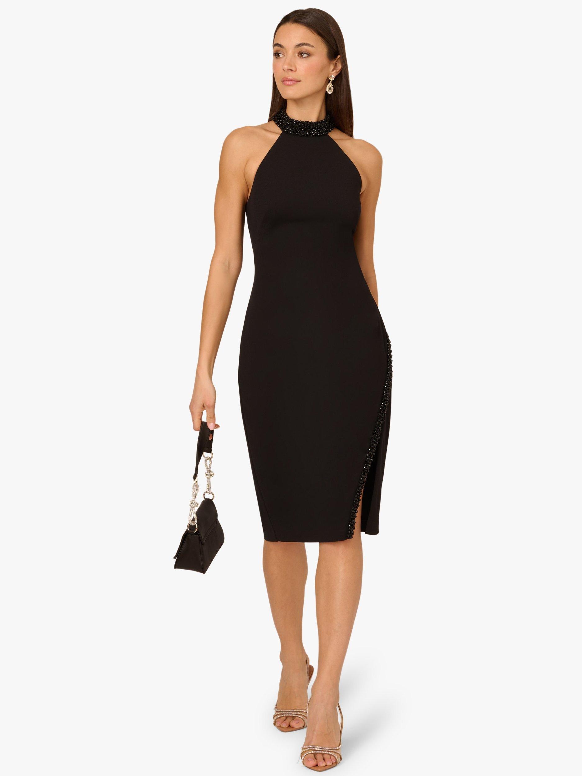 Product image 2 of 7, which shows Adrianna By Adrianna Papell Halterneck Crepe Knit Midi  Dress, Black, 6
