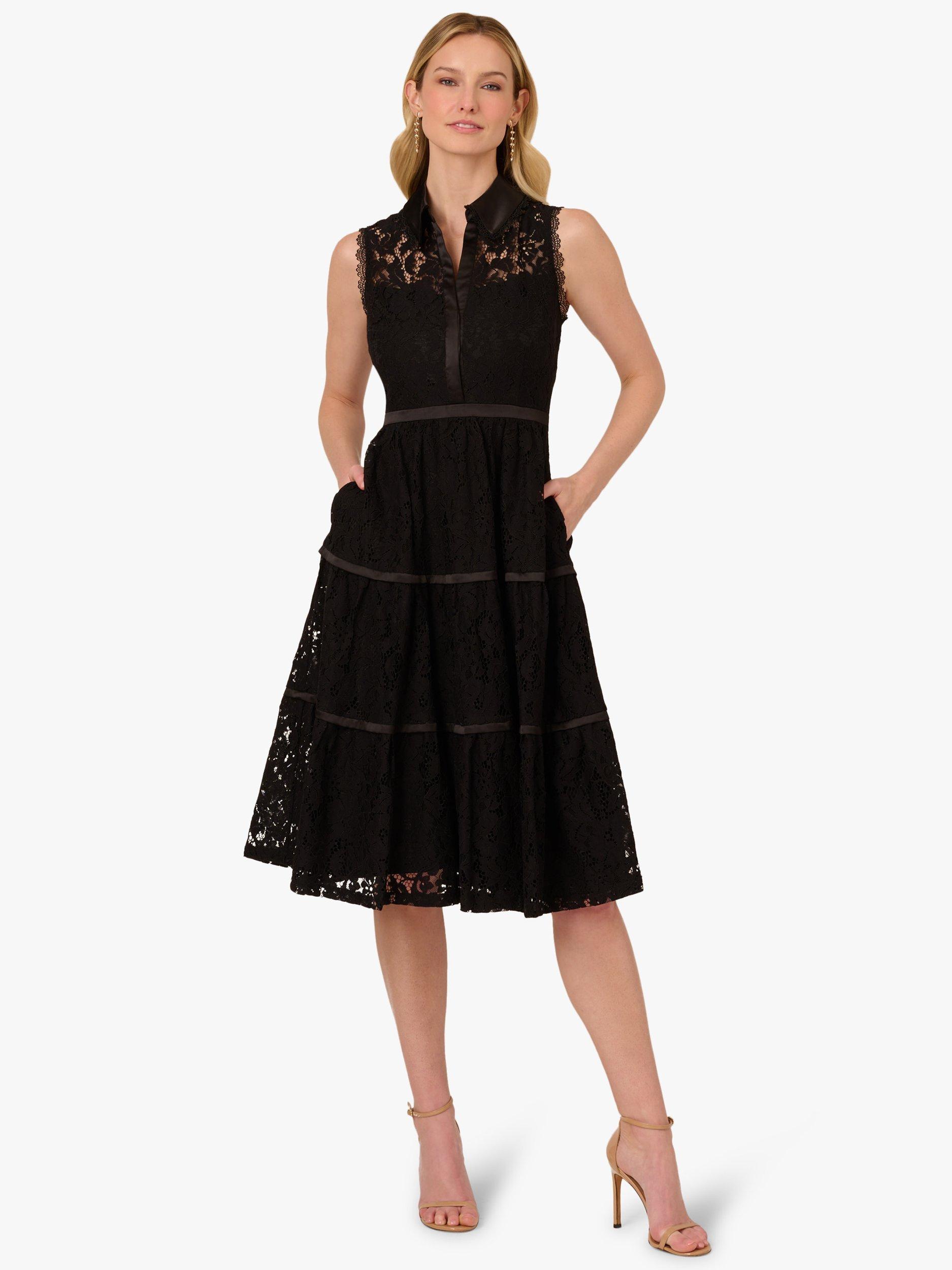 Product image 1 of 6, which shows Adrianna Papell Corded Lace Cotton Blend Midi Shirt Dress, Black, 6