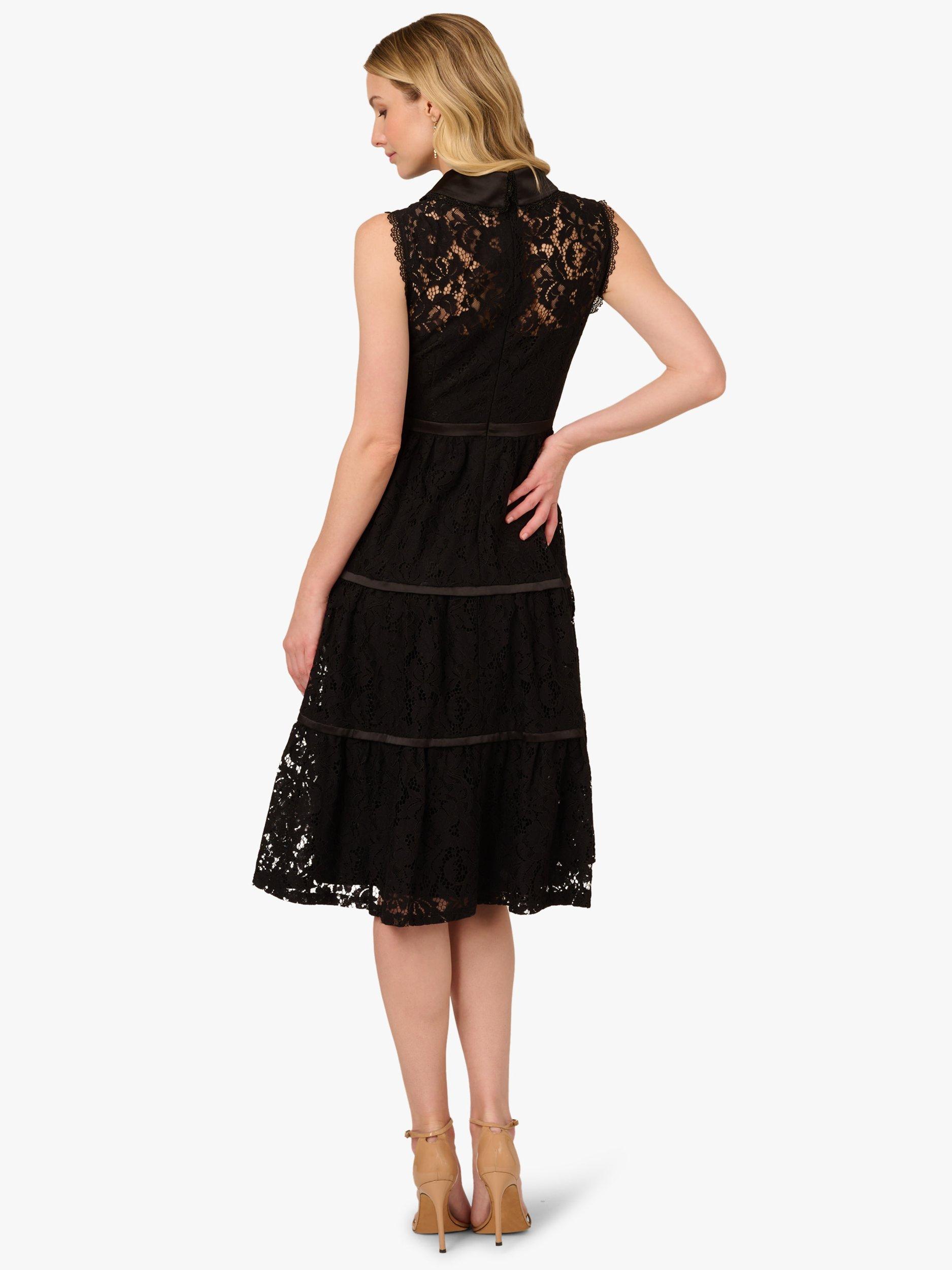 Product image 2 of 6, which shows Adrianna Papell Corded Lace Cotton Blend Midi Shirt Dress, Black, 6