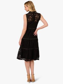 Adrianna Papell Corded Lace Cotton Blend Midi Shirt Dress - view 2, Black