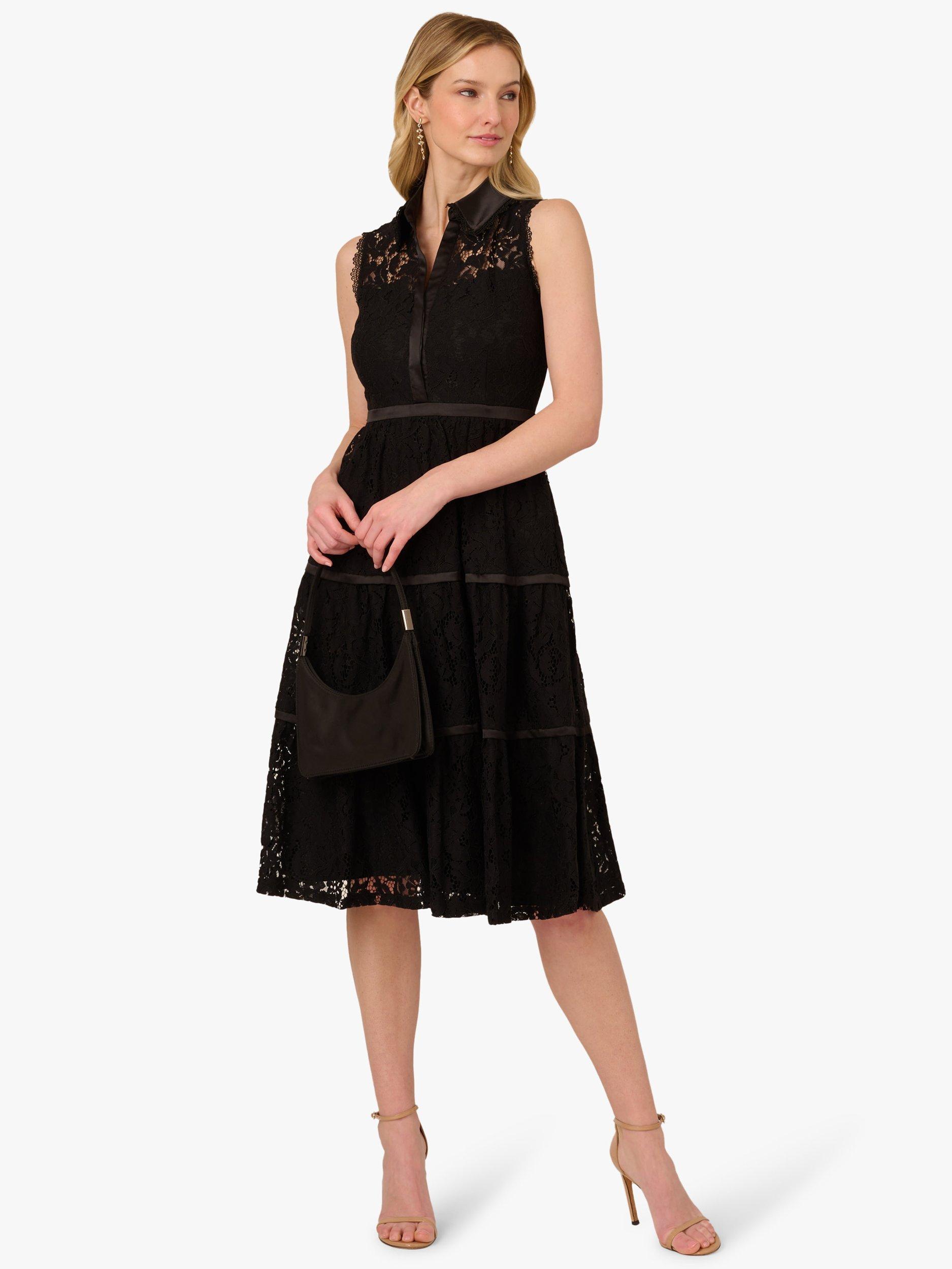 Product image 3 of 6, which shows Adrianna Papell Corded Lace Cotton Blend Midi Shirt Dress, Black, 6