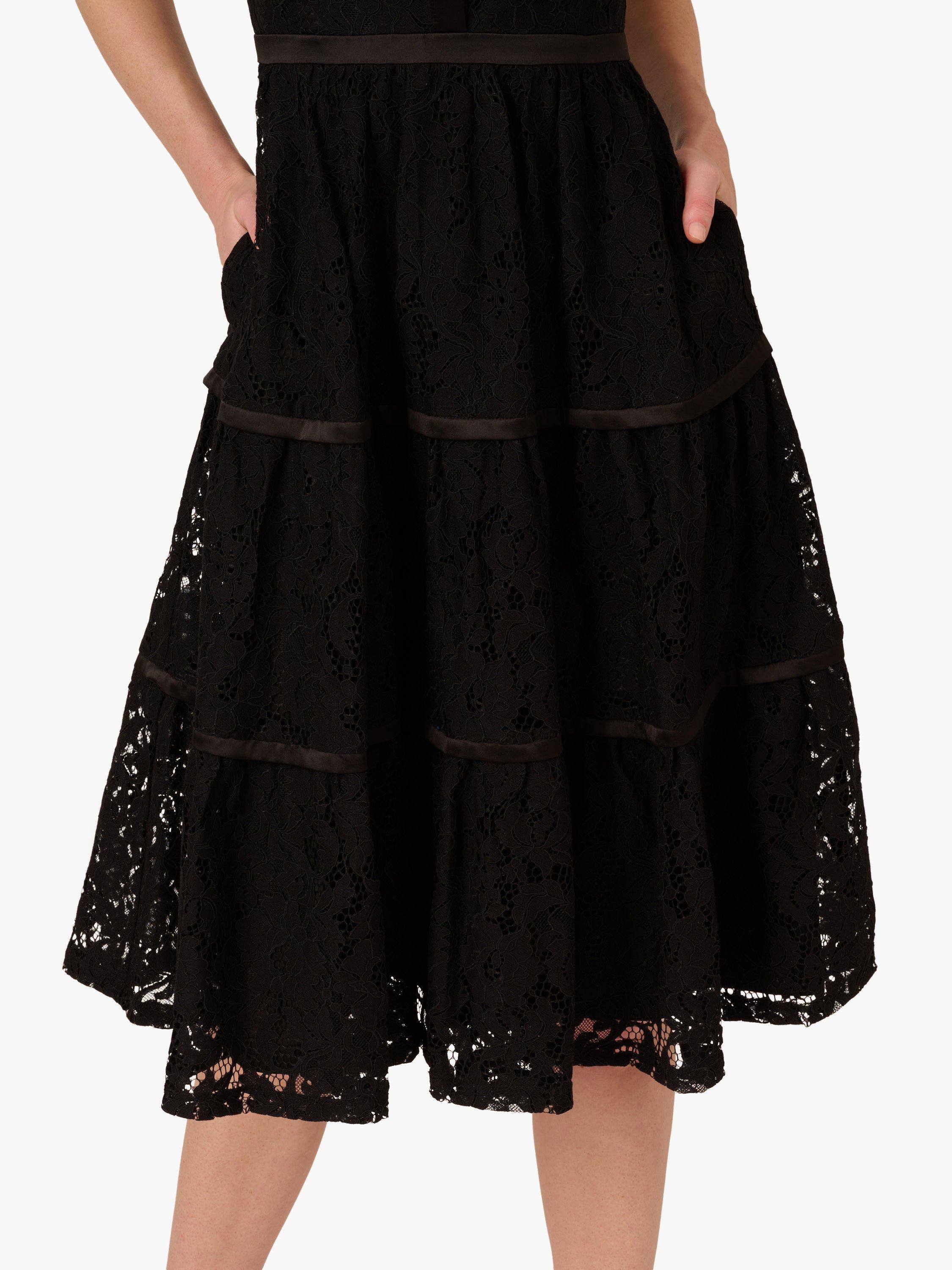 Product image 5 of 6, which shows Adrianna Papell Corded Lace Cotton Blend Midi Shirt Dress, Black, 6