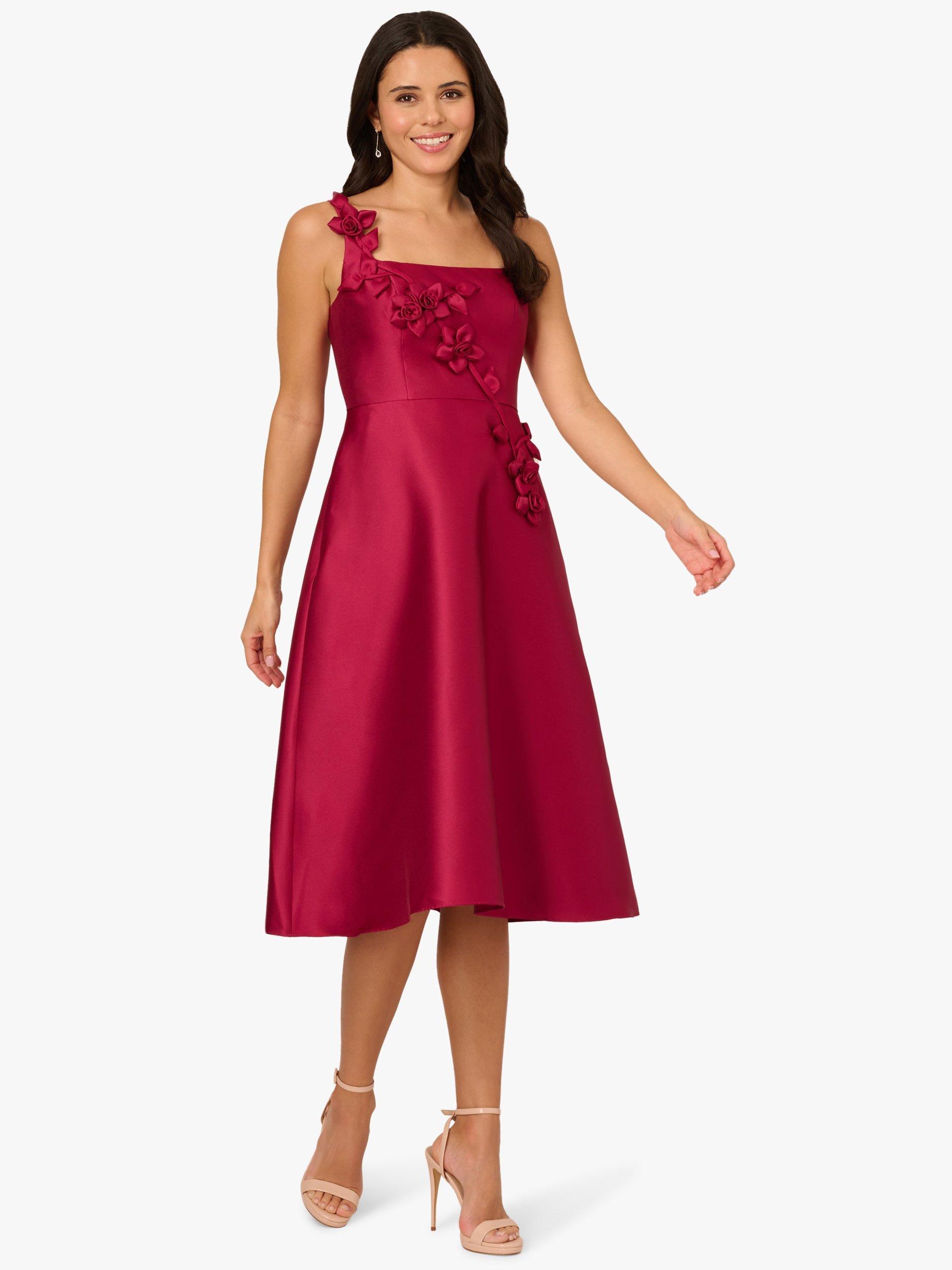 Adrianna Papell Petal Mikado Midi Dress, Red Plum