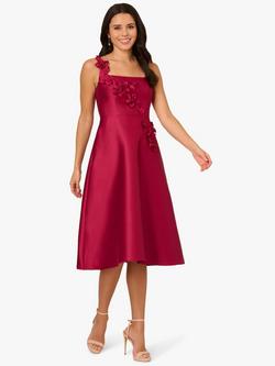 Adrianna Papell Petal Mikado Midi Dress, Red Plum, Red Plum