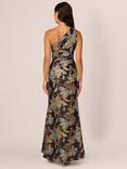 Adrianna Papell Floral A-Line Asymmetric Neck Maxi Jacquard Dress