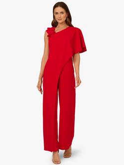 Adrianna Papell 3D Floral Print Asymmetric Wide Leg Crepe Jumpsuit, Mid Red
