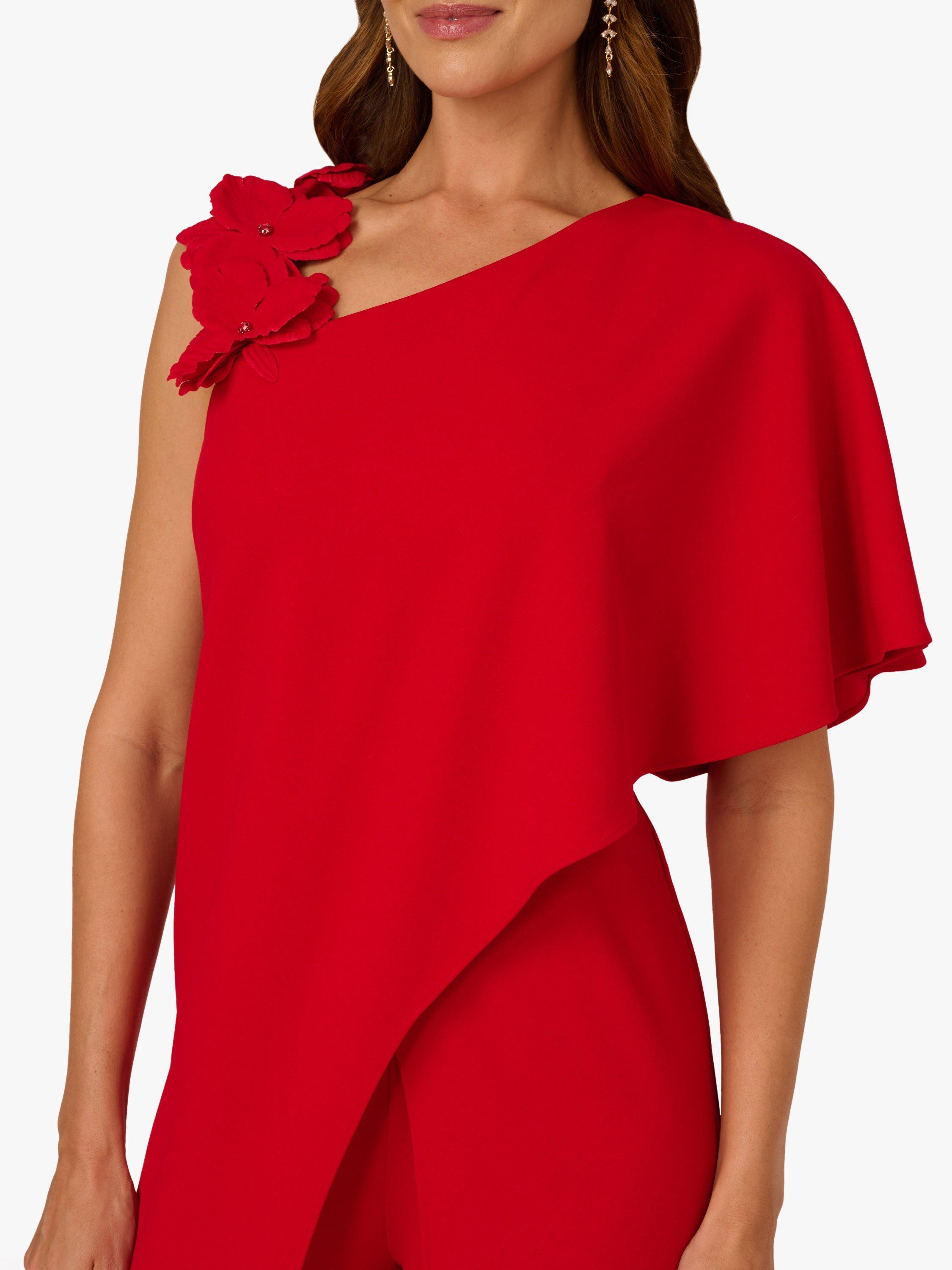 Product image 4 of 6, which shows Adrianna Papell 3D Floral Print Asymmetric Wide Leg Crepe Jumpsuit, Mid Red, 6