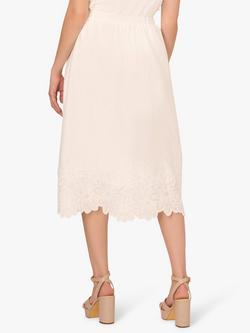 Adrianna Papell Crinkled Flower Embroidered Hem A-Line Midi Skirt - view 2, Ivory