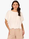 Adrianna Papell Floral Embroidered Hem Crinkled Woven Blouse