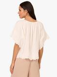 Adrianna Papell Floral Embroidered Hem Crinkled Woven Blouse