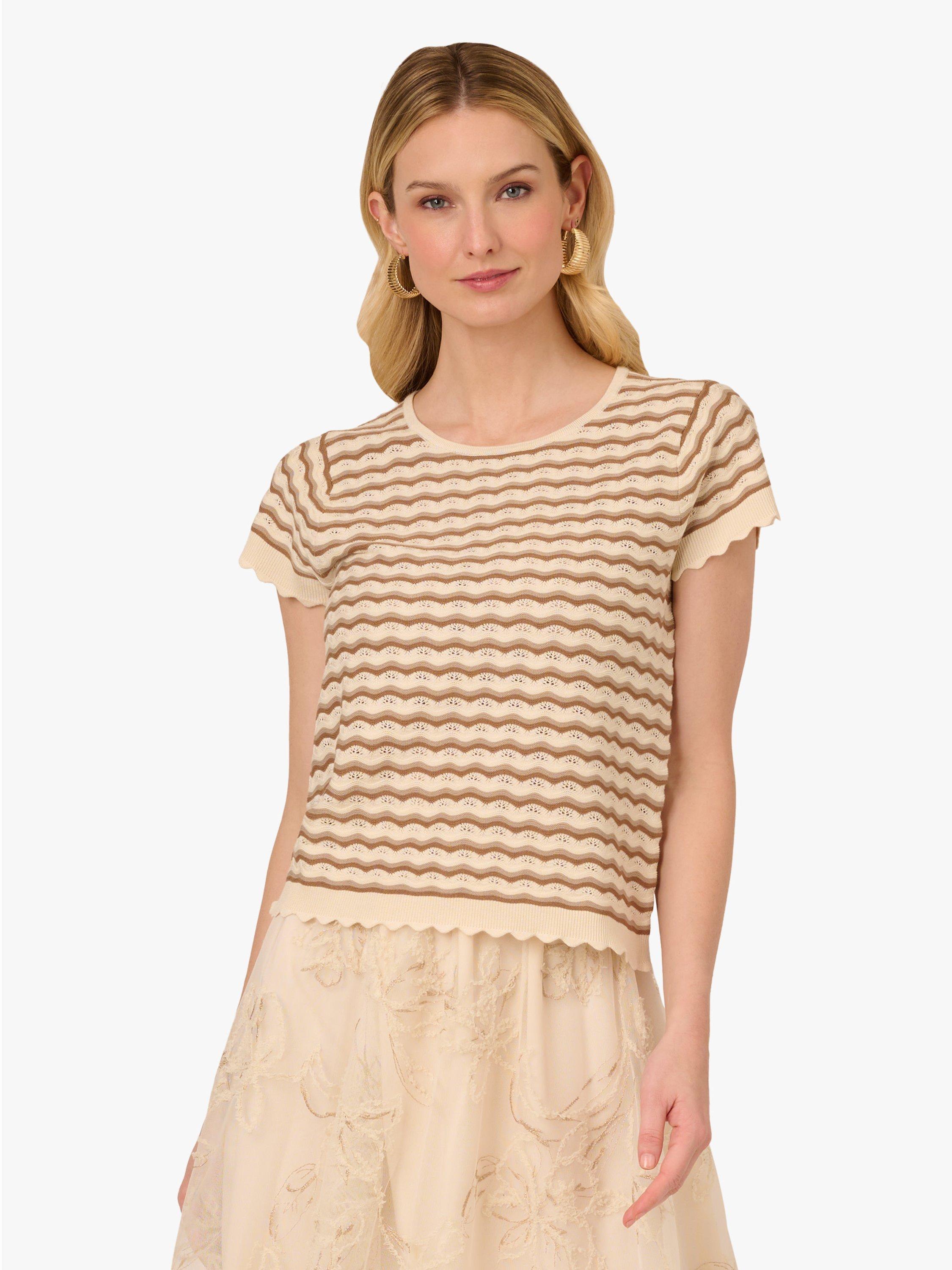 Product image 1 of 8, which shows Adrianna Papell Pointelle Stripe Scallop Jumper, Neutral/Multi, L