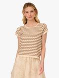 Adrianna Papell Pointelle Stripe Scallop Jumper, Neutral/Multi
