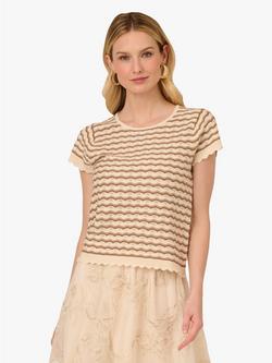 Adrianna Papell Pointelle Stripe Scallop Jumper, Neutral/Multi, Neutral/Multi