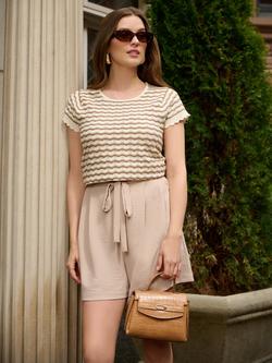 Adrianna Papell Pointelle Stripe Scallop Jumper, Neutral/Multi - view 2, Neutral/Multi