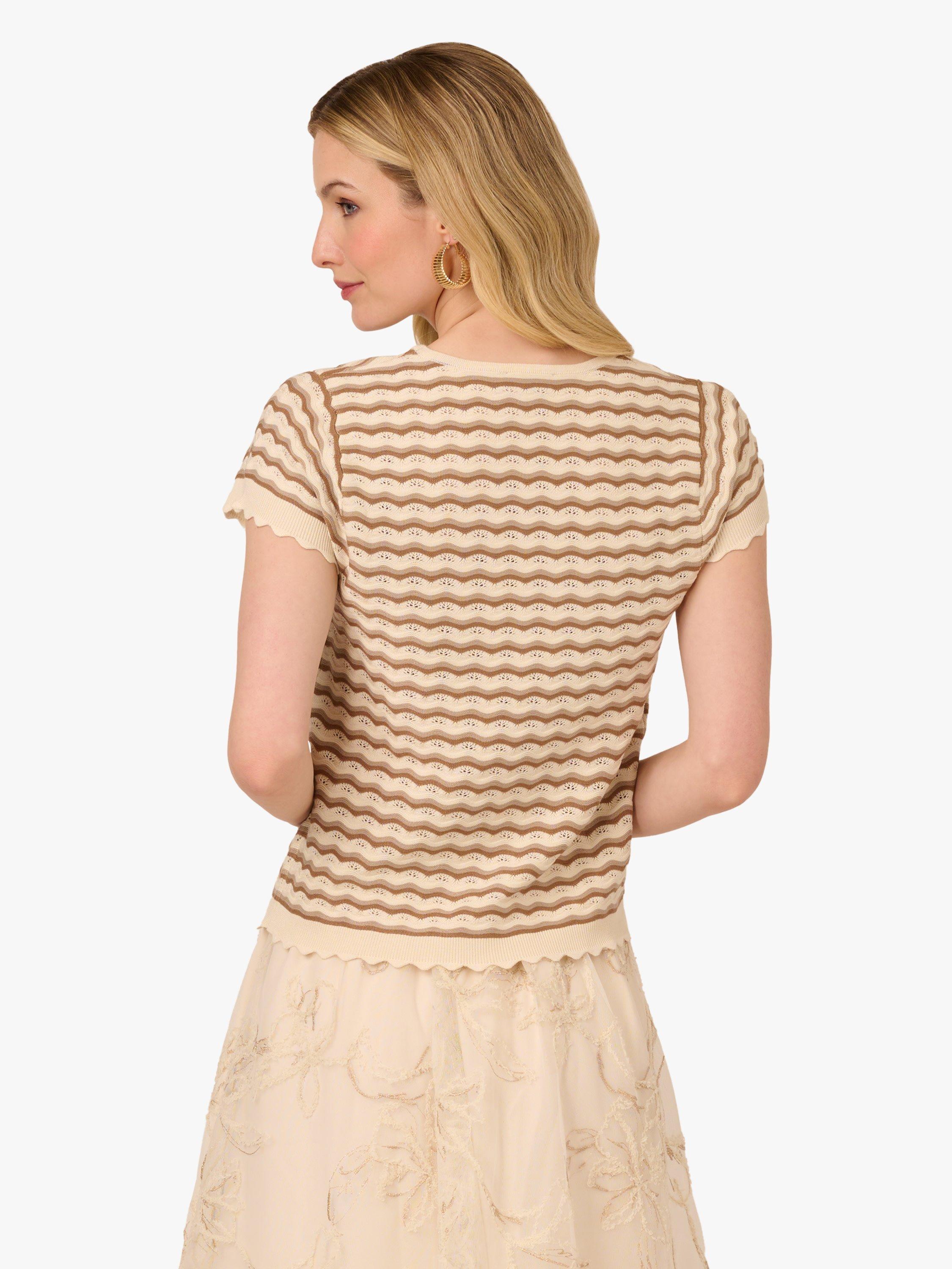 Product image 3 of 8, which shows Adrianna Papell Pointelle Stripe Scallop Jumper, Neutral/Multi, L