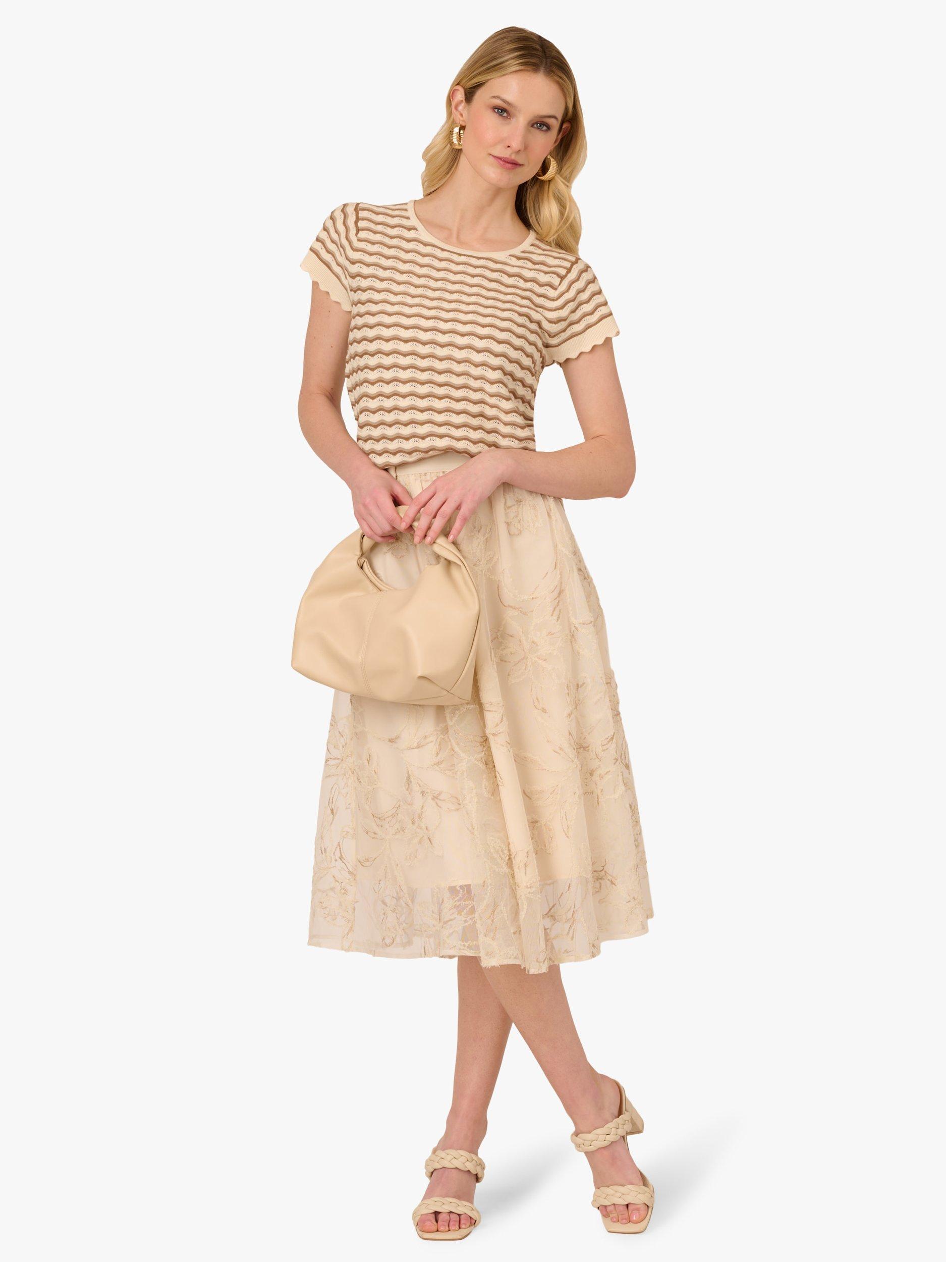 Product image 4 of 8, which shows Adrianna Papell Pointelle Stripe Scallop Jumper, Neutral/Multi, L