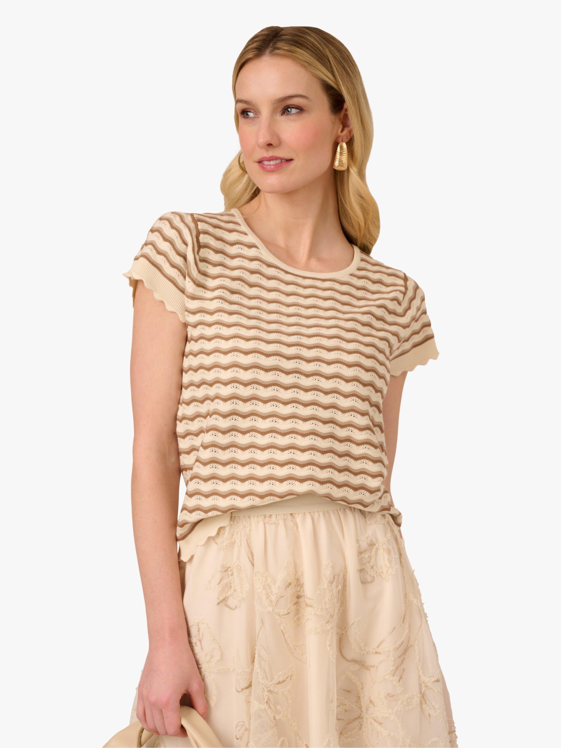 Product image 5 of 8, which shows Adrianna Papell Pointelle Stripe Scallop Jumper, Neutral/Multi, L