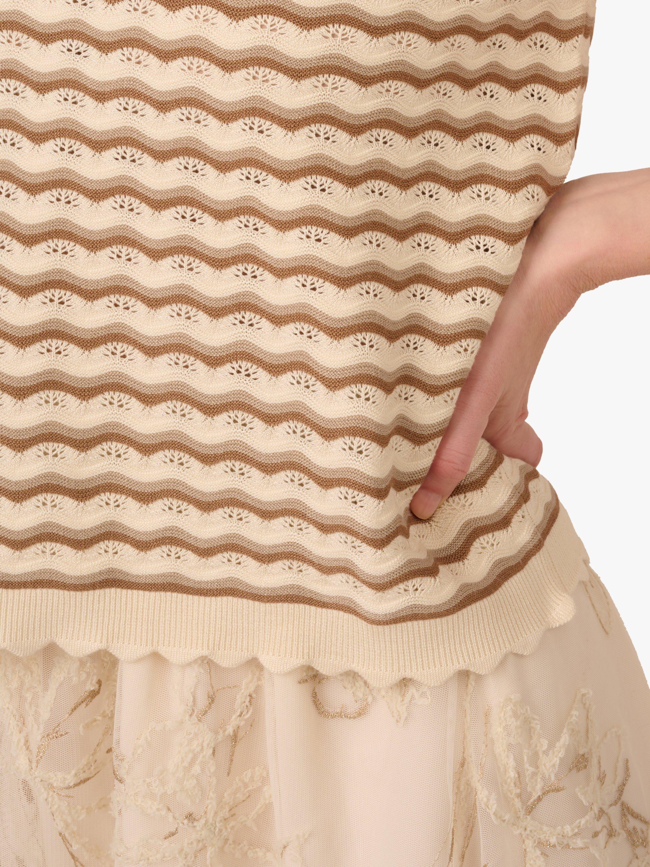 Product image 7 of 8, which shows Adrianna Papell Pointelle Stripe Scallop Jumper, Neutral/Multi, L