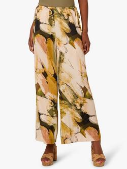 Adrianna Papell Abstract Satin Wide Leg Trousers, Oil Green/Goldsmith, Oil Green/Goldsmith