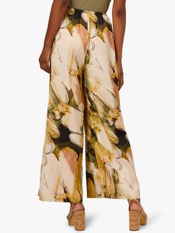 Adrianna Papell Abstract Satin Wide Leg Trousers, Oil Green/Goldsmith - view 2, Oil Green/Goldsmith
