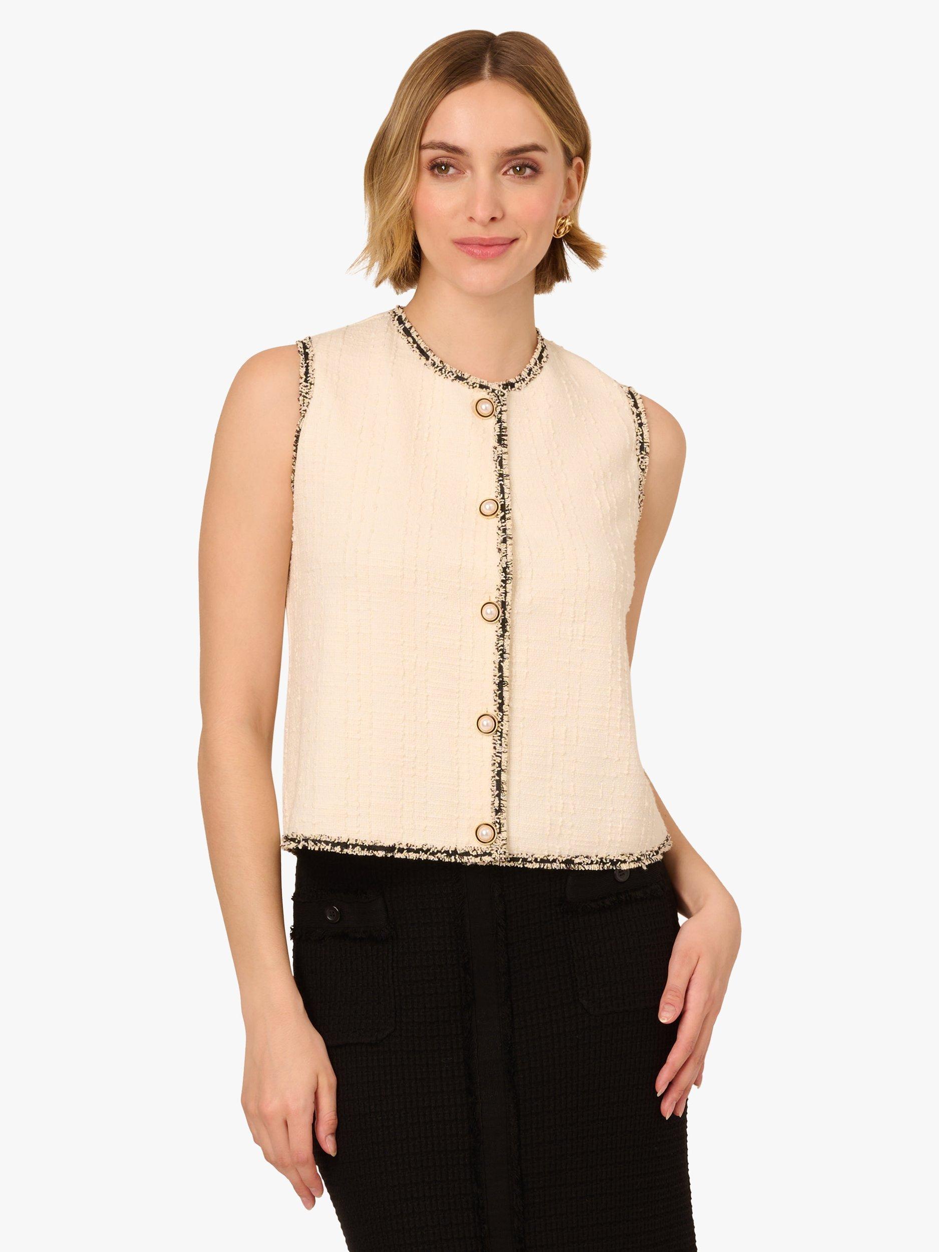 Product image 1 of 8, which shows Adrianna Papell Button Front Tweed Waistcoat, Ivory, L
