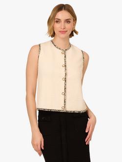 Adrianna Papell Button Front Tweed Waistcoat, Ivory, Ivory