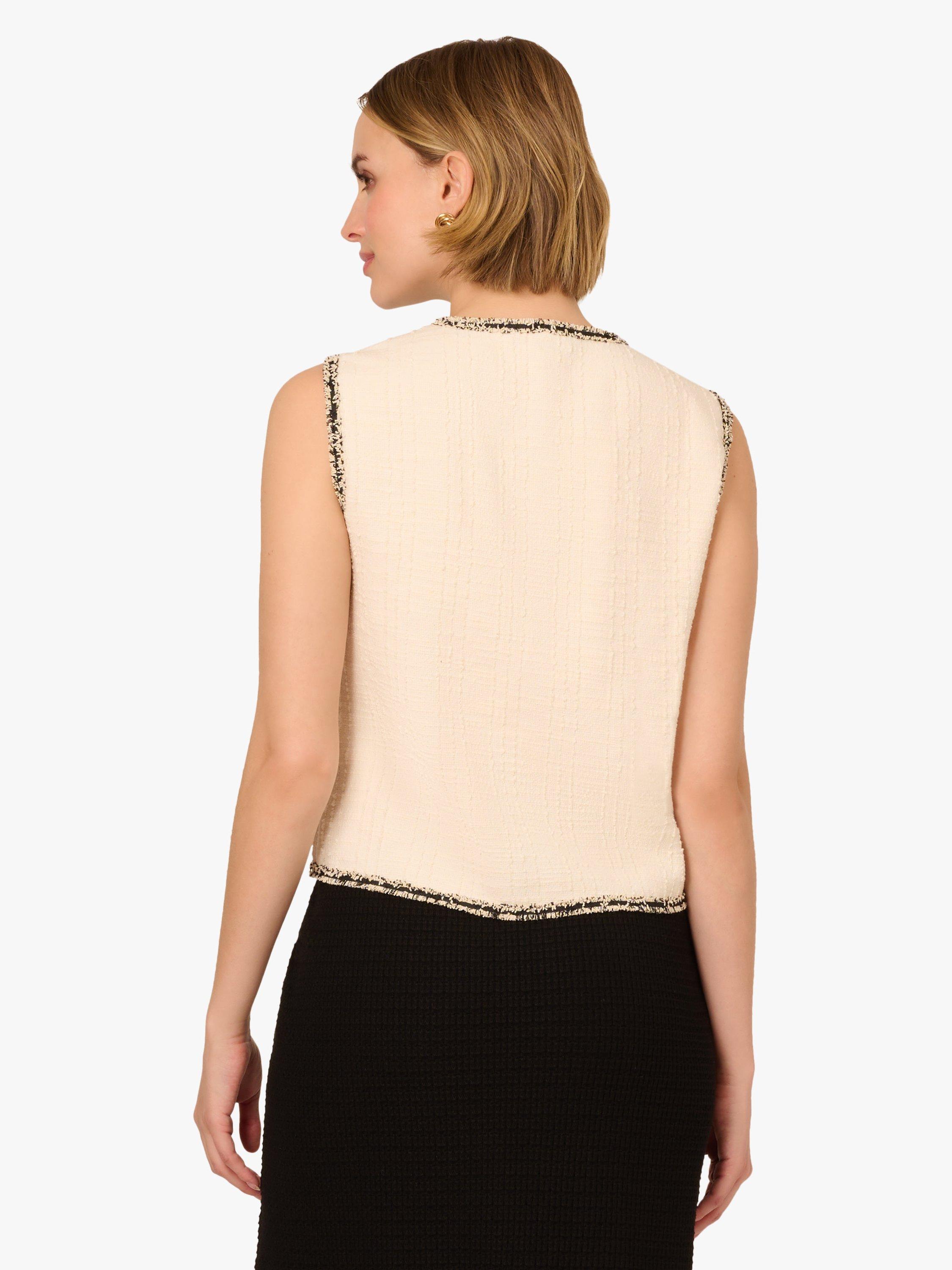 Product image 3 of 8, which shows Adrianna Papell Button Front Tweed Waistcoat, Ivory, L