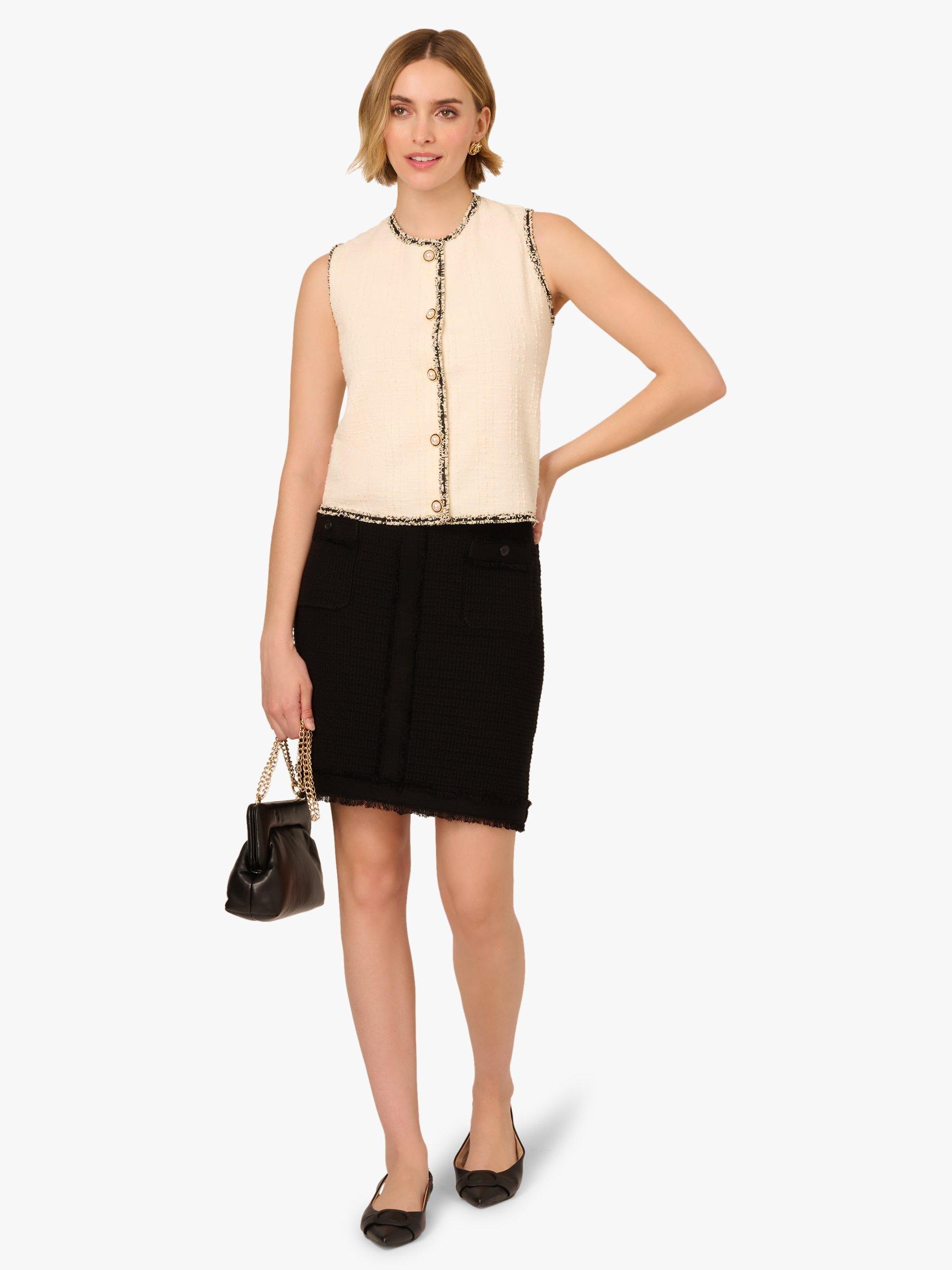 Product image 4 of 8, which shows Adrianna Papell Button Front Tweed Waistcoat, Ivory, L