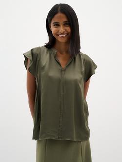 InWear KaaliIW Short Sleeve V-Neck Blouse, Mid Green