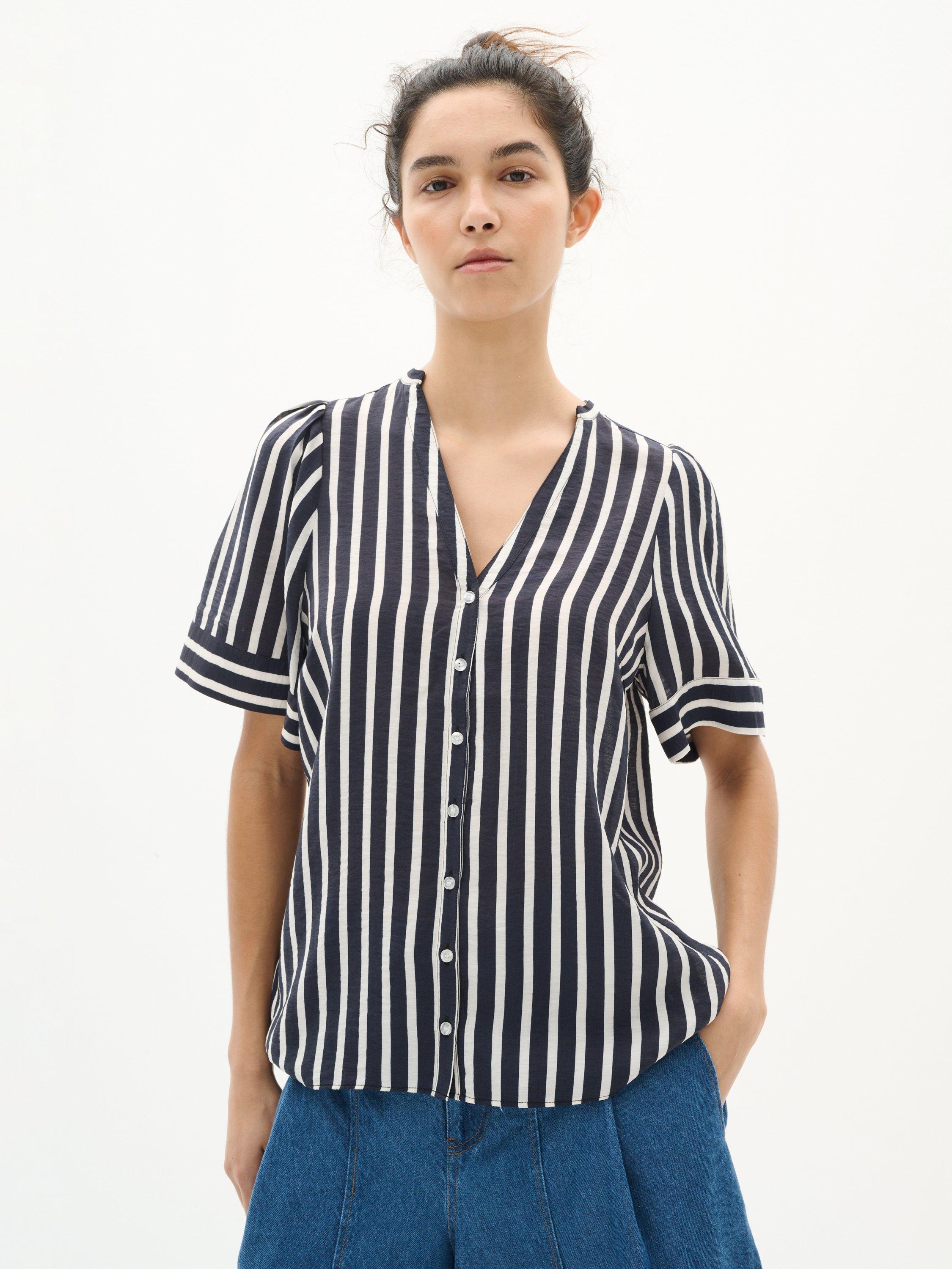 Product image 1 of 6, which shows InWear KilloIW Short Sleeved V-Neck Striped Top, Blue/Multi, 8
