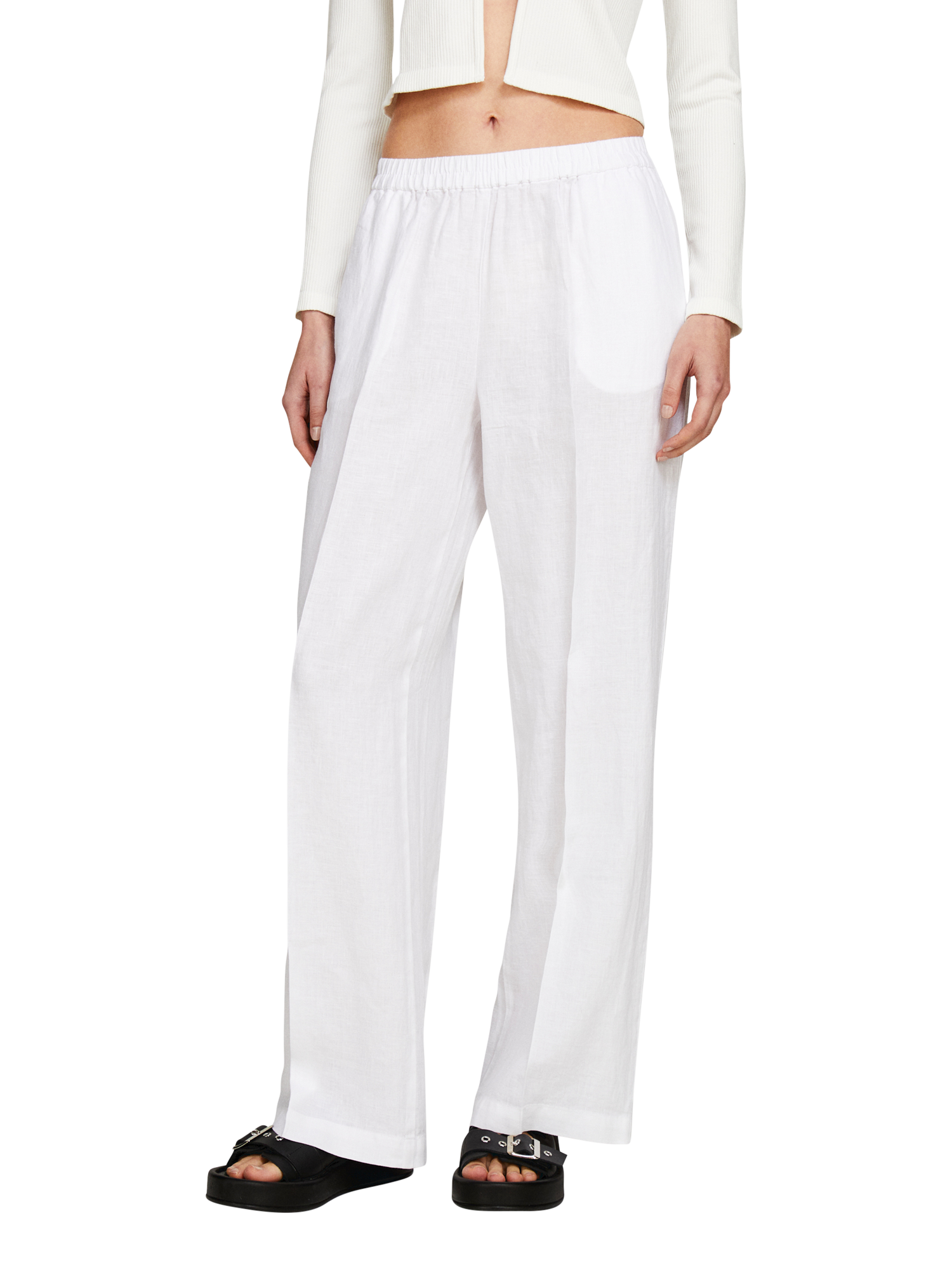Product image 1 of 5, which shows SISLEY Flared Pure Linen Trousers, White, 8