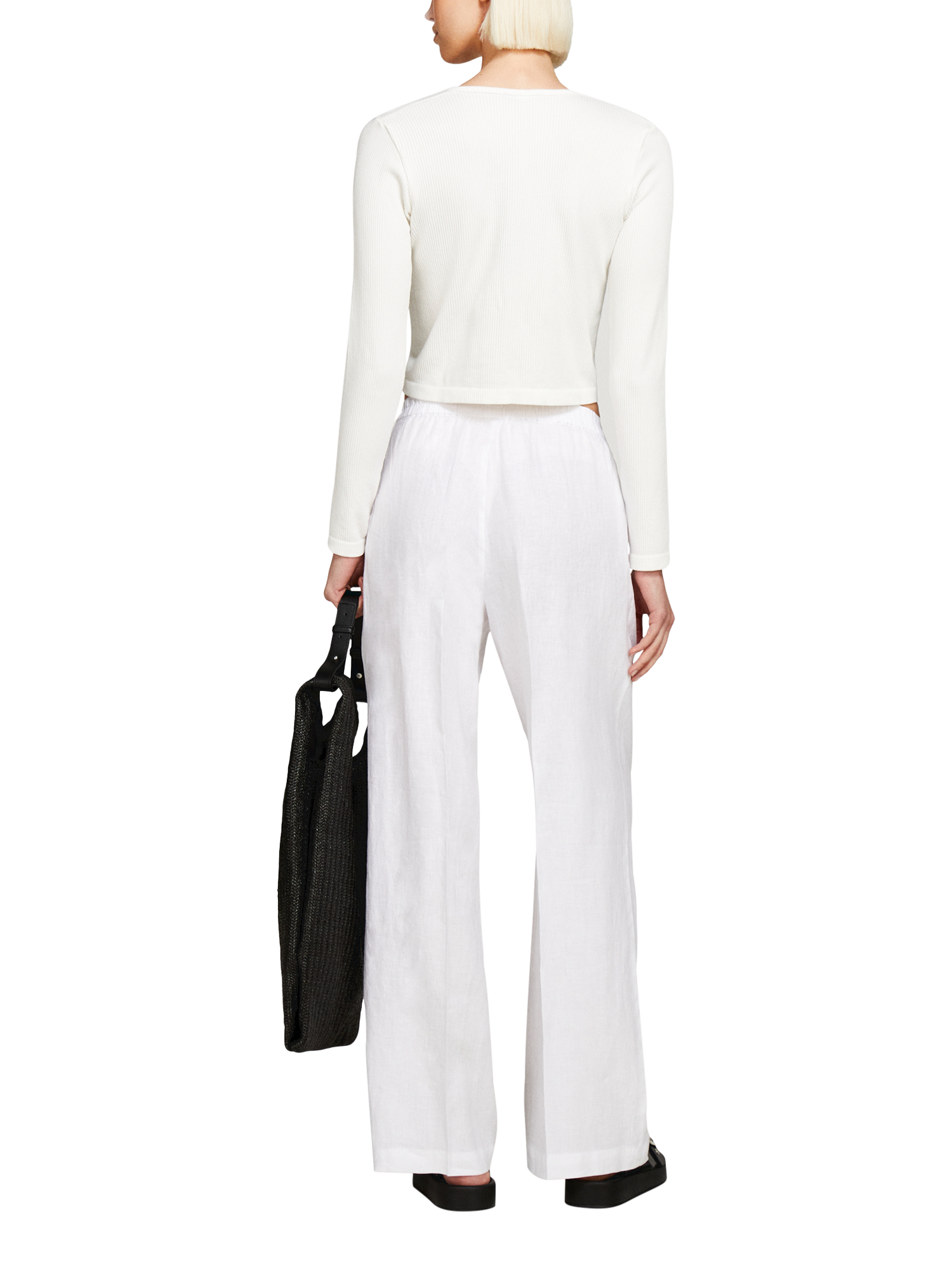 Product image 2 of 5, which shows SISLEY Flared Pure Linen Trousers, White, 8