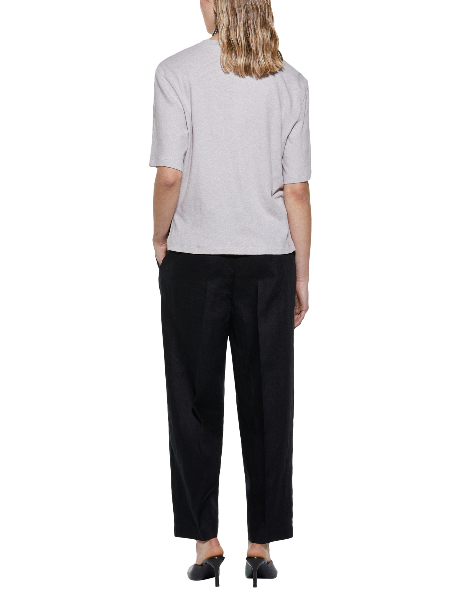 Product image 2 of 5, which shows SISLEY Relaxed Cropped Pure Linen Trousers, Black, 16