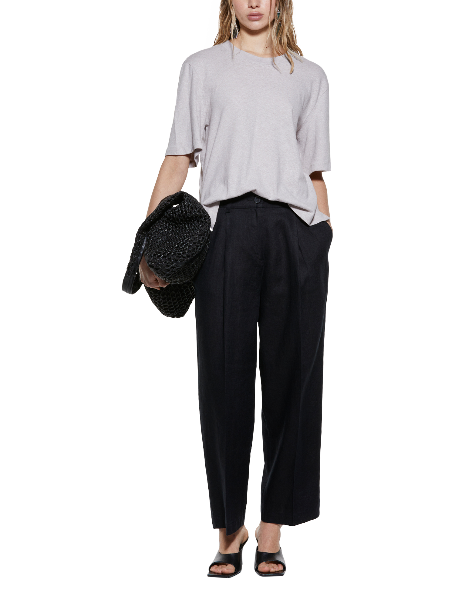 Product image 3 of 5, which shows SISLEY Relaxed Cropped Pure Linen Trousers, Black, 16
