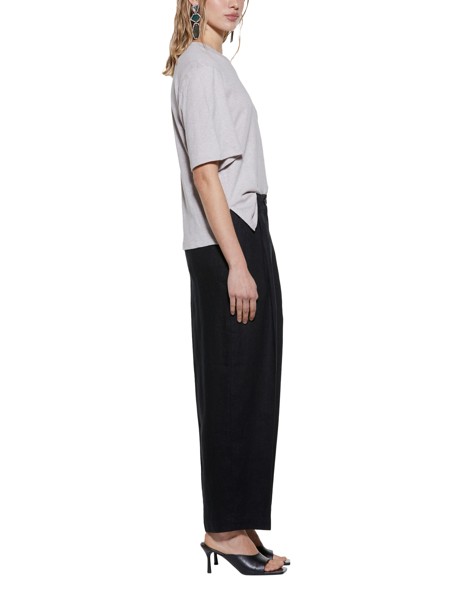 Product image 4 of 5, which shows SISLEY Relaxed Cropped Pure Linen Trousers, Black, 16