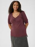 KAFFE Curve Sissy Ruched Neck Top, Fudge