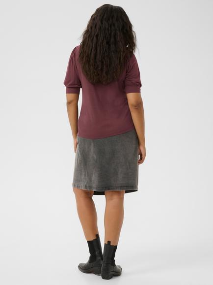 KAFFE Curve Sissy Ruched Neck Top, Fudge - view 2, Fudge