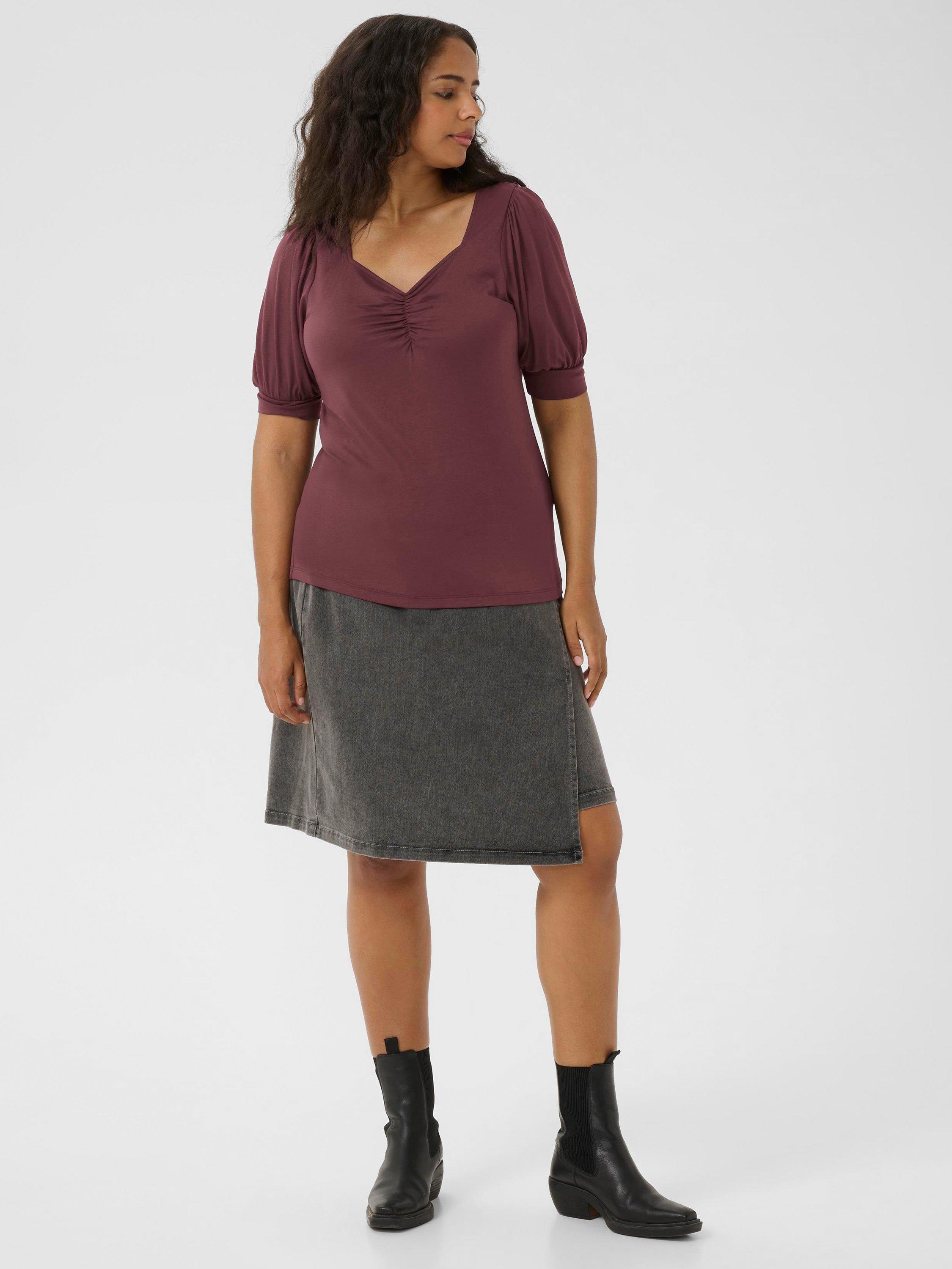 Product image 3 of 6, which shows KAFFE Curve Sissy Ruched Neck Top, Fudge, S