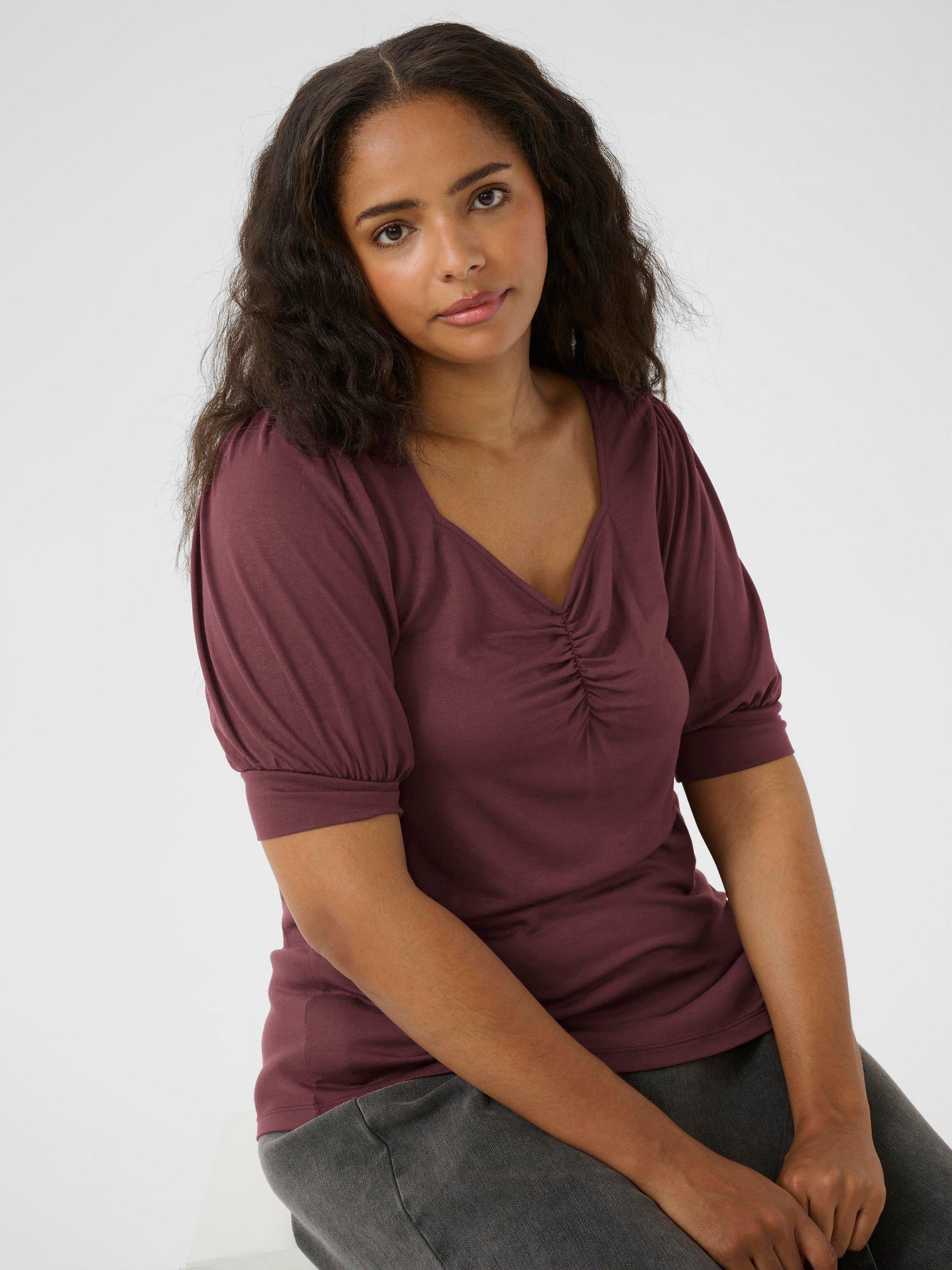 Product image 4 of 6, which shows KAFFE Curve Sissy Ruched Neck Top, Fudge, S