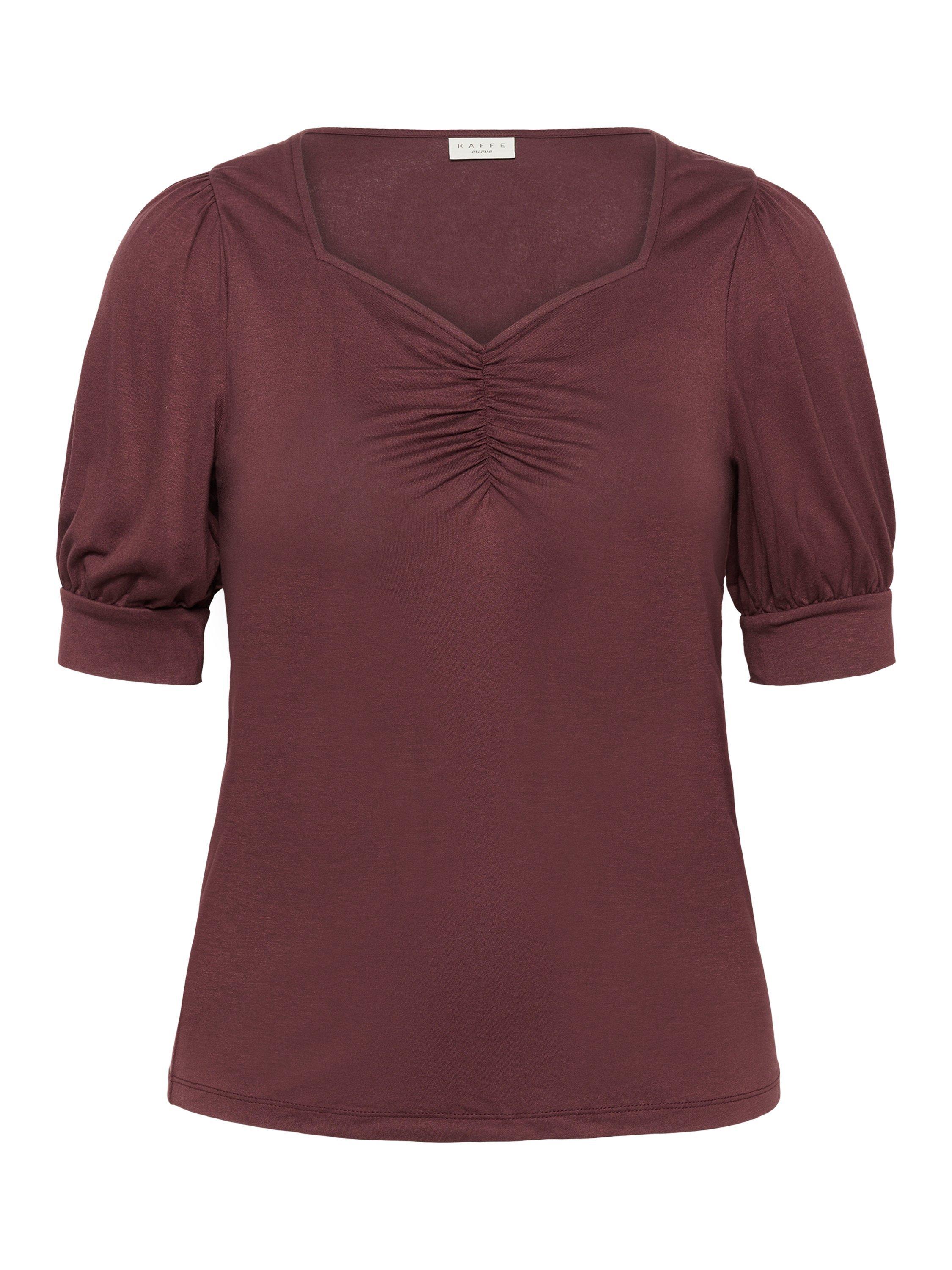 Product image 5 of 6, which shows KAFFE Curve Sissy Ruched Neck Top, Fudge, S