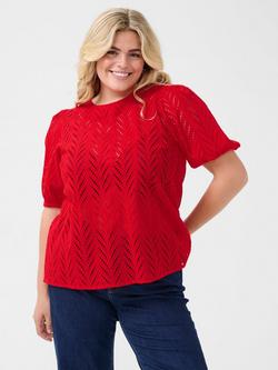 KAFFE Curve KCmasia Cotton Textured Short Sleeve Top, Mid Red, Mid Red