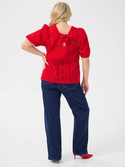 KAFFE Curve KCmasia Cotton Textured Short Sleeve Top, Mid Red - view 2, Mid Red